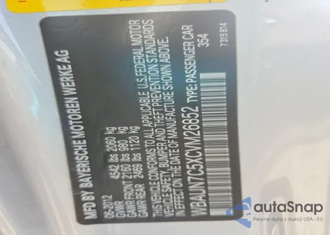 2012 BMW 135 I z USA, uszkodzony, nr VIN WBAUN7C5XCVM26852